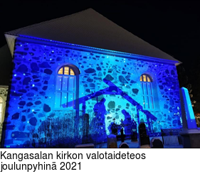 Kangasalan kirkon valotaideteos joulunpyhin 2021