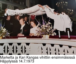 Marketta ja Kari Kangas vihittiin ensimmisiss Hjyylyiss 14.7.1973