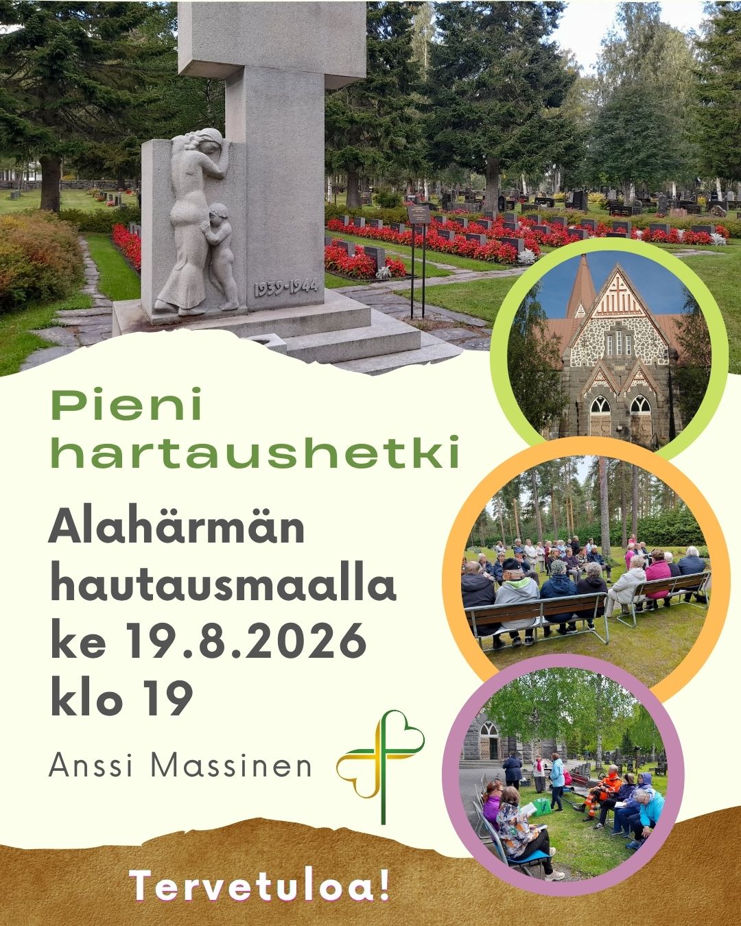 Hartaushetken mainos, jossa kuvia hautausmaalta